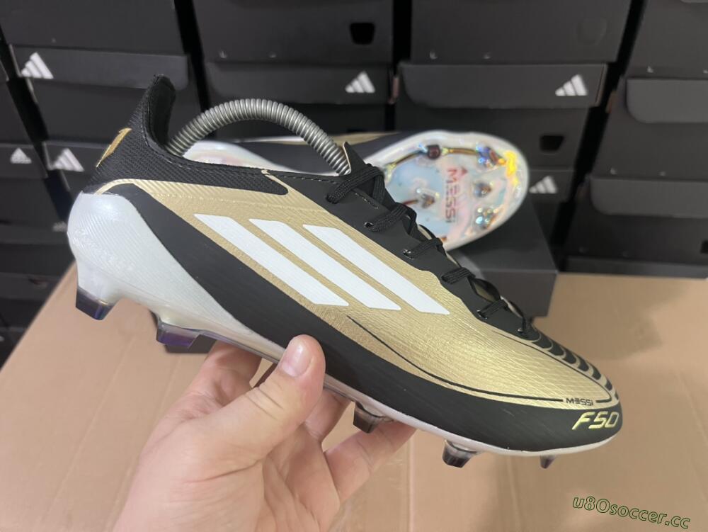 Men's Adidas F50 Adizero Messi FG Firm Ground Low-Tops Football Boots - Gold/White/Black