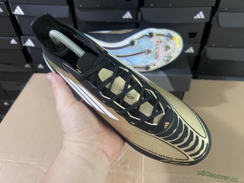 Men's Adidas F50 Adizero Messi FG Firm Ground Low-Tops Football Boots - Gold/White/Black
