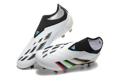 Men's Adidas Predator Elite Laceless FG Firm Ground Low-Tops Football Boots - White/Black/Red/Gold