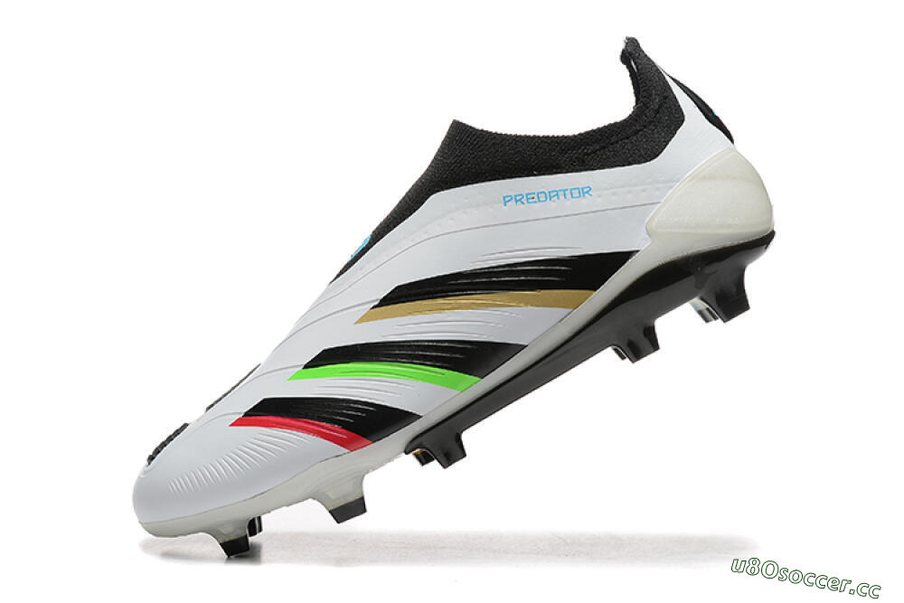 Men's Adidas Predator Elite Laceless FG Firm Ground Low-Tops Football Boots - White/Black/Red/Gold 5