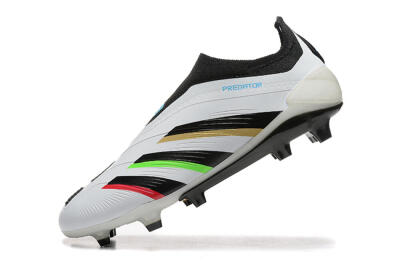 Men's Adidas Predator Elite Laceless FG Firm Ground Low-Tops Football Boots - White/Black/Red/Gold