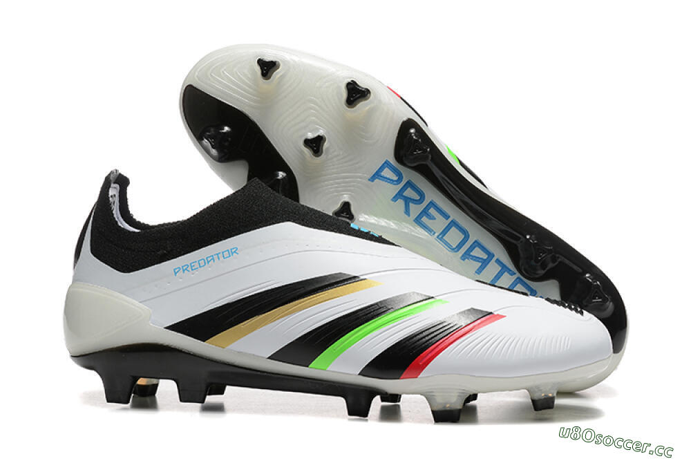 Men's Adidas Predator Elite Laceless FG Firm Ground Low-Tops Football Boots - White/Black/Red/Gold 2