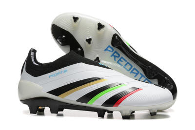 Men's Adidas Predator Elite Laceless FG Firm Ground Low-Tops Football Boots - White/Black/Red/Gold