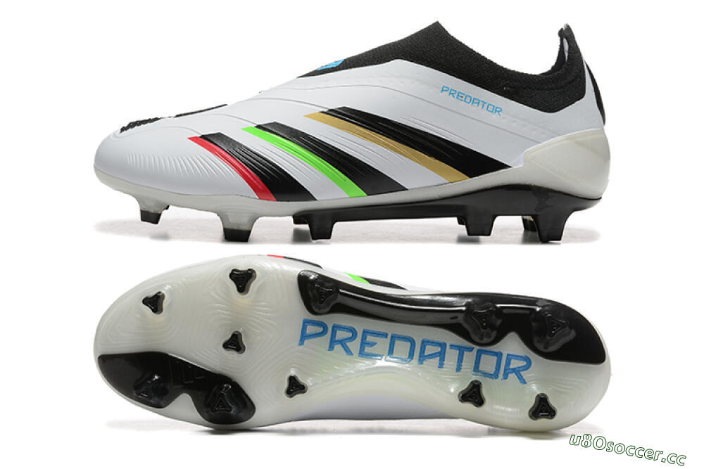 Men's Adidas Predator Elite Laceless FG Firm Ground Low-Tops Football Boots - White/Black/Red/Gold 1