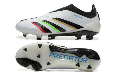Men's Adidas Predator Elite Laceless FG Firm Ground Low-Tops Football Boots - White/Black/Red/Gold