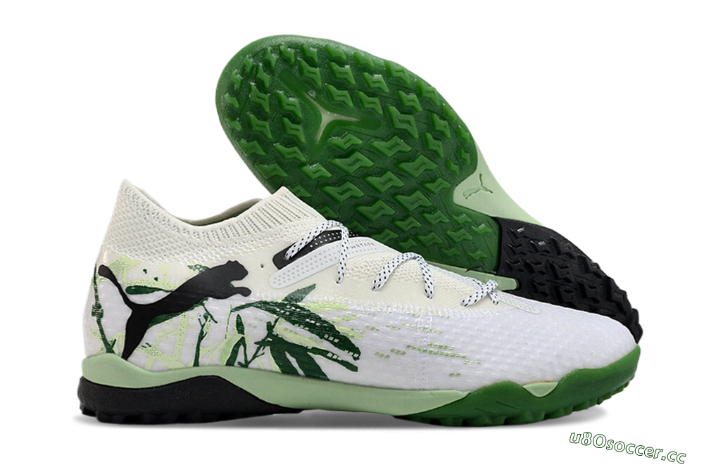Men's Puma Future 7 Ultimate TF Artificial Turf Low-Tops Football Shoes - White/Green/Black 2