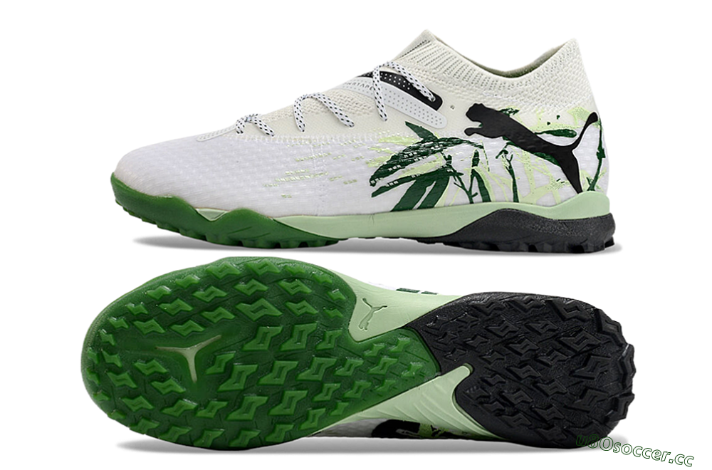 Men's Puma Future 7 Ultimate TF Artificial Turf Low-Tops Football Shoes - White/Green/Black 1