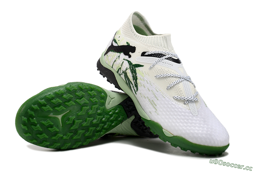 Men's Puma Future 7 Ultimate TF Artificial Turf Low-Tops Football Shoes - White/Green/Black 3