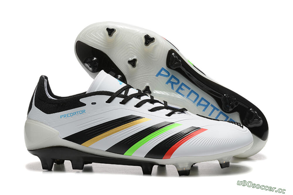 Men's Adidas Predator Elite 24 FG Firm Ground Low-Tops Football Boots - White/Black/Red/Gold 2