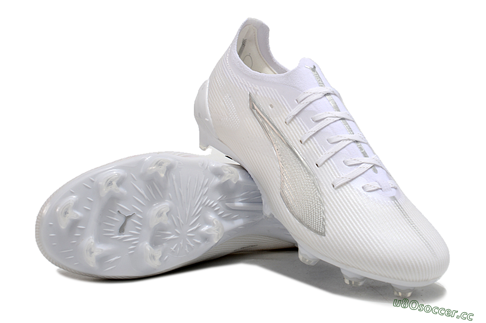 Men's Puma Ultra 5 Ultimate FG Firm Ground Low-Tops Football Boots - White/Silver 3
