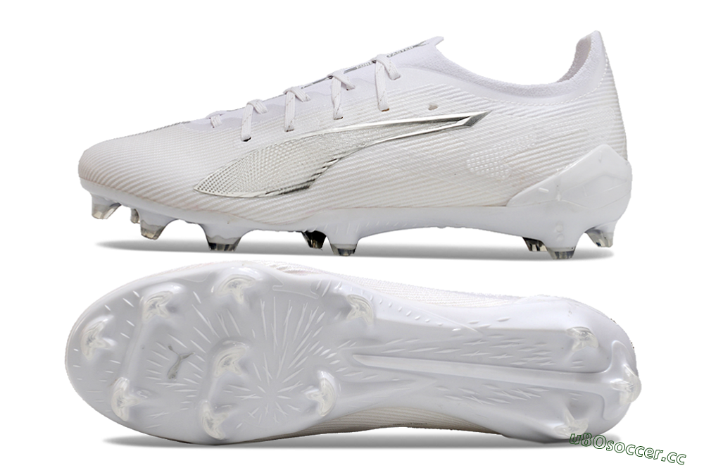 Men's Puma Ultra 5 Ultimate FG Firm Ground Low-Tops Football Boots - White/Silver 1