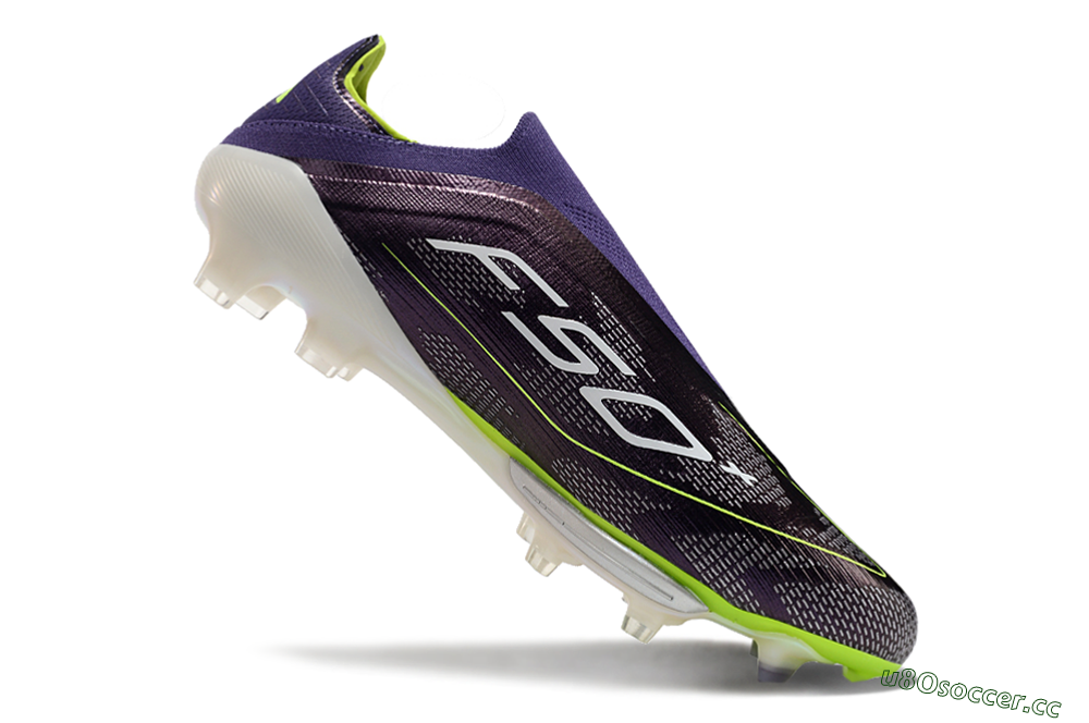 Unisex Adidas F50+ Lightstrike Pro Laceless FG Firm Ground Low-Tops Football Boots - Purple/Yellow/White 4
