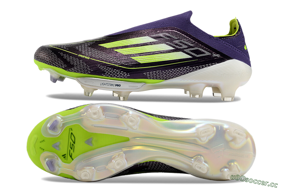 Unisex Adidas F50+ Lightstrike Pro Laceless FG Firm Ground Low-Tops Football Boots - Purple/Yellow/White 1