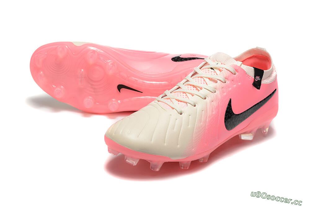 Men's Nike Tiempo Legend 10 Elite FG Firm Ground Low-Tops Football Boots - White/Pink/Black 3