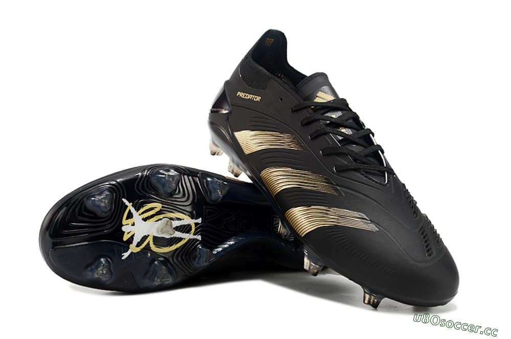Unisex Adidas Predator Elite 24 FG Firm Ground Low-Tops Football Boots - Black/Gold/Blue 3