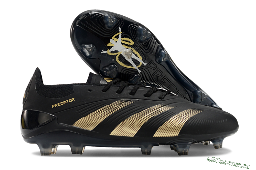 Unisex Adidas Predator Elite 24 FG Firm Ground Low-Tops Football Boots - Black/Gold/Blue 2