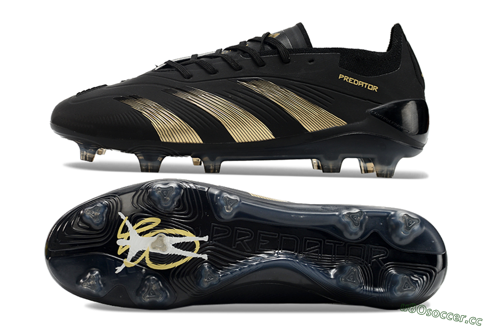 Unisex Adidas Predator Elite 24 FG Firm Ground Low-Tops Football Boots - Black/Gold/Blue 1