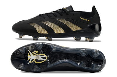 Unisex Adidas Predator Elite 24 FG Firm Ground Low-Tops Football Boots - Black/Gold/Blue