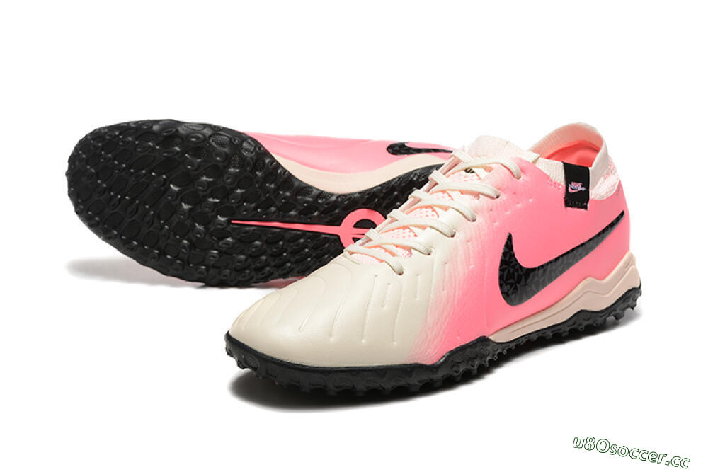 Men's Nike Tiempo Legend 10 Pro TF Artificial Turf Low-Tops Football Shoes - White/Pink/Black 3