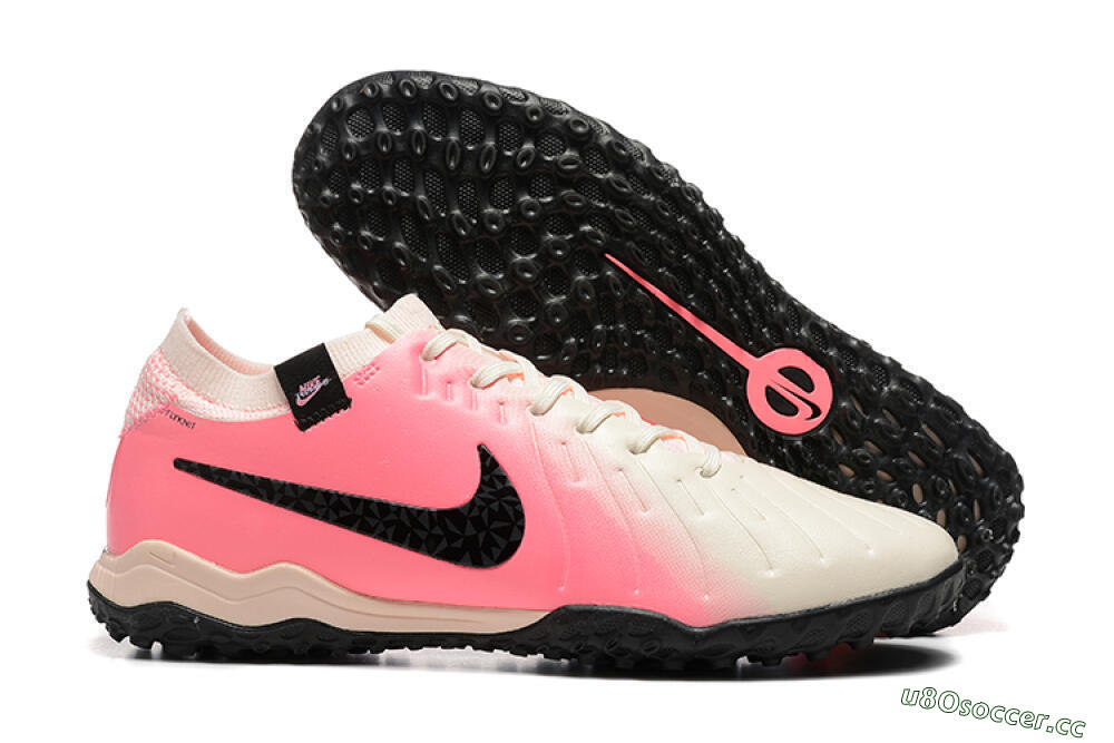 Men's Nike Tiempo Legend 10 Pro TF Artificial Turf Low-Tops Football Shoes - White/Pink/Black 2