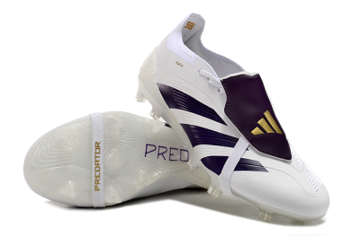 Men's Adidas Predator Elite Foldover Tongue FG Firm Ground Low-Tops Football Boots - White/Black/Gold