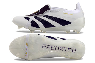 Men's Adidas Predator Elite Foldover Tongue FG Firm Ground Low-Tops Football Boots - White/Black/Gold