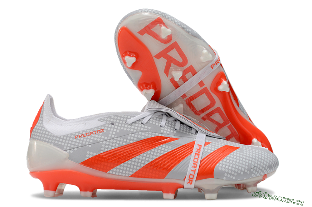 Men's Adidas Predator Elite Foldover Tongue FG Firm Ground Low-Tops Football Boots - Grey/Red/White 2