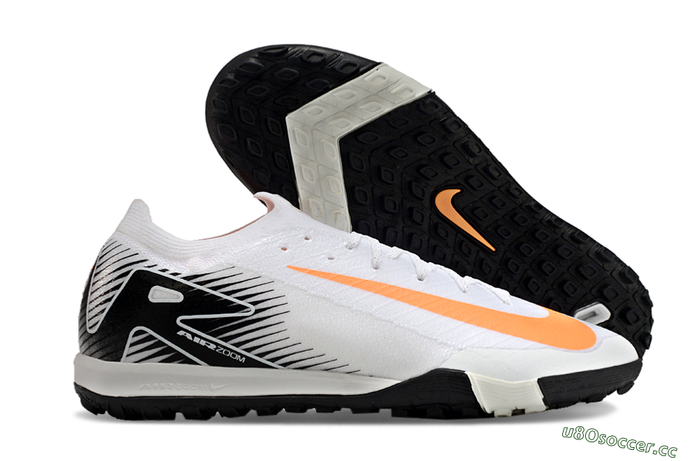 Men's Nike Air Zoom Mercurial Vapor 16 Elite TF Artificial Turf Low-Tops Football Shoes - White/Black/Orange 2