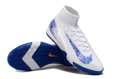 Men's Nike Air Zoom Mercurial Superfly 10 TF Artificial Turf High-Tops Football Shoes - White/Blue/Orange