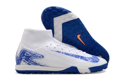 Men's Nike Air Zoom Mercurial Superfly 10 TF Artificial Turf High-Tops Football Shoes - White/Blue/Orange