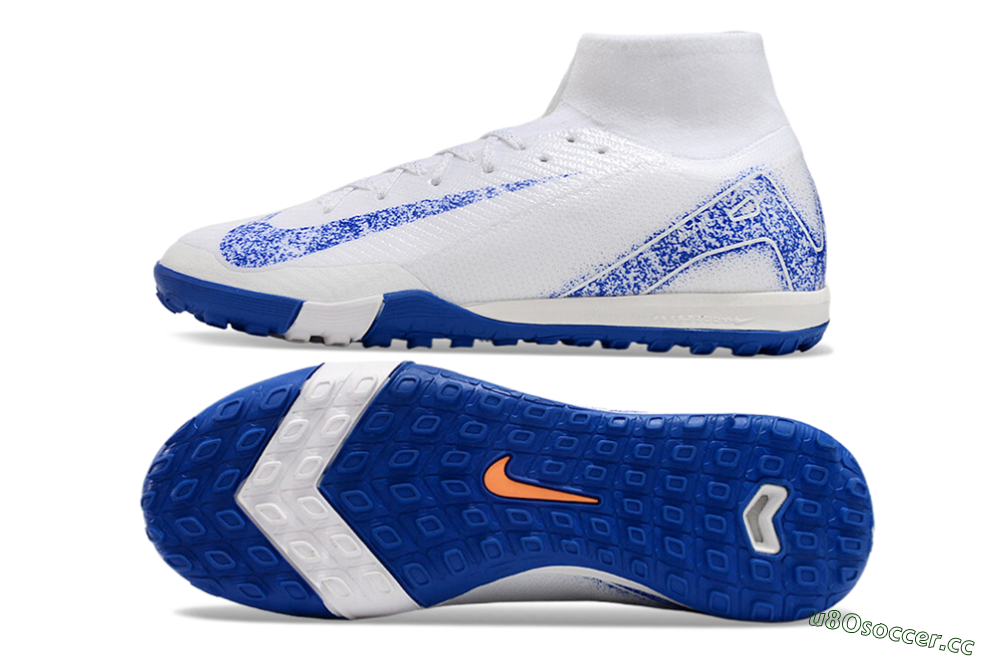 Men's Nike Air Zoom Mercurial Superfly 10 TF Artificial Turf High-Tops Football Shoes - White/Blue/Orange 1