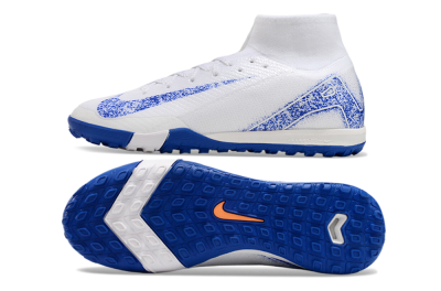 Men's Nike Air Zoom Mercurial Superfly 10 TF Artificial Turf High-Tops Football Shoes - White/Blue/Orange