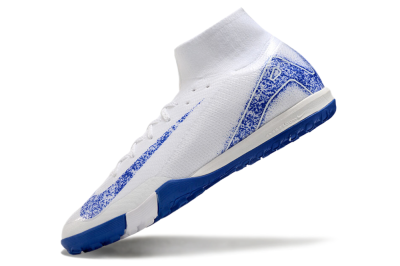 Men's Nike Air Zoom Mercurial Superfly 10 TF Artificial Turf High-Tops Football Shoes - White/Blue/Orange