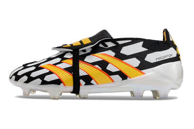 Unisex Adidas Predator Elite Foldover Tongue FG Firm Ground Low-Tops Football Boots - Black/White/Yellow