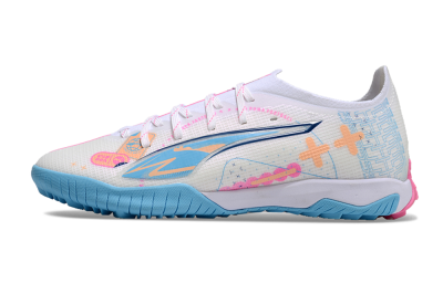 Men's Puma Ultra 5 Ultimate TF Artificial Turf Low-Tops Football Shoes - White/Blue/Pink/Yellow