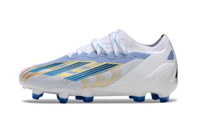 Kids Adidas X Speedportal.1 FG Firm Ground Low-Tops Football Boots - White/Blue/Gold