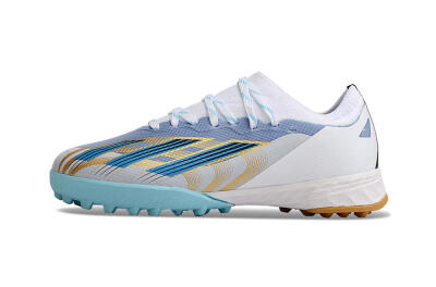 Kids Adidas X Speedportal.1 TF Artificial Turf Low-Tops Football Shoes - White/Gold/Blue