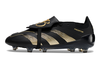 Unisex Adidas Predator Elite Foldover Tongue FG Firm Ground Low-Tops Football Boots - Black/Gold/Blue