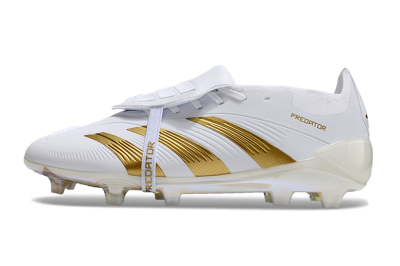 Unisex Adidas Predator Elite Foldover Tongue FG Firm Ground Low-Tops Football Boots - White/Gold/Beige