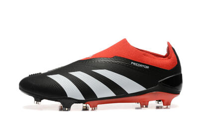 Men's Adidas Predator Elite Laceless FG Firm Ground Low-Tops Football Boots - Black/White/Red