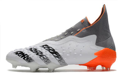 Men's Adidas Predator Freak+ Laceless FG Firm Ground High-Tops Football Boots - White/Grey/Orange
