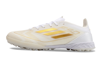 Unisex Adidas F50 Elite TF Artificial Turf Low-Tops Football Shoes - White/Gold