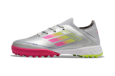 Kids Adidas F50 Elite TF Artificial Turf Low-Tops Football Shoes - Silver/Pink/Yellow