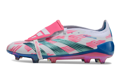 Men's Adidas Predator Elite Foldover Tongue FG Firm Ground Low-Tops Football Boots - White/Blue/Pink