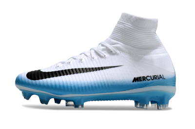 Men's Nike Zoom Mercurial Superfly 5 Elite FG Firm Ground High-Tops Football Boots - White/Black/Blue