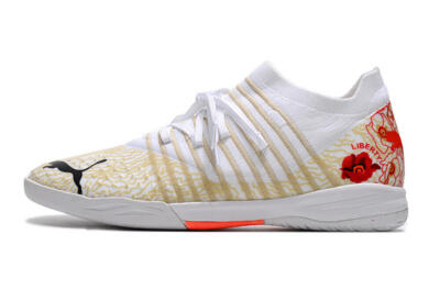 Men's Puma Future Z 1.3 Teazer IC Indoor & Futsal Low-Tops Football Shoes - White/Gold/Red