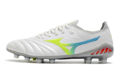 Men's Mizuno Morelia Neo 3 FG Firm Ground Low-Tops Football Boots - White/Rainbow/Silver