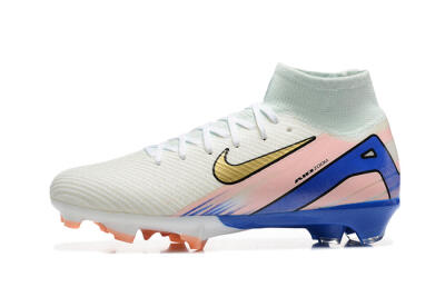 Unisex Nike Air Zoom Mercurial Superfly 10 Elite FG Firm Ground High-Tops Football Boots - White/Gold/Blue/Pink