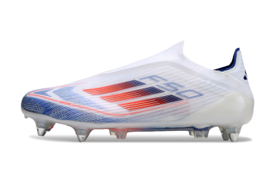 Men's Adidas F50 Elite Laceless SG Soft Ground Low-Tops Football Boots - White/Blue/Red