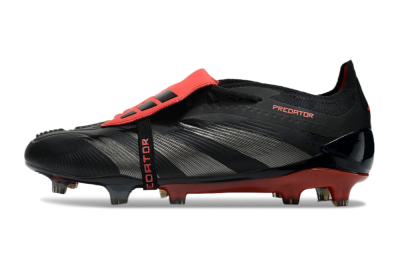 Men's Adidas Predator Elite Tongue FG Firm Ground Low-Tops Football Boots - Black/Silver/Red
